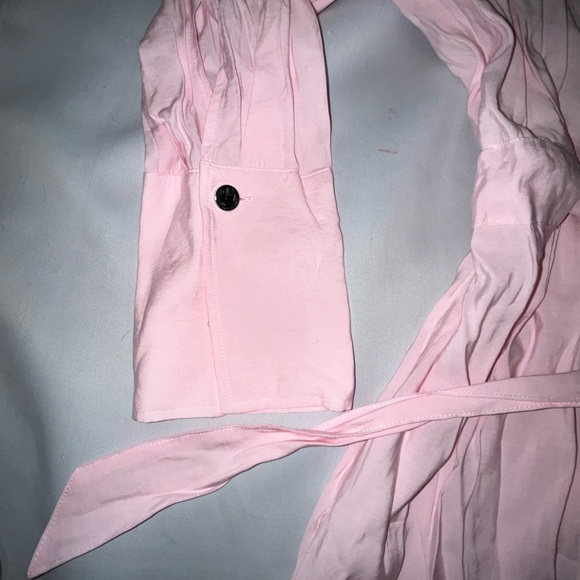 Zara Midi Button Down Shirt Dress Long Sleeve Side Split Waist Belt Pink Size XS - Picture 7 of 10